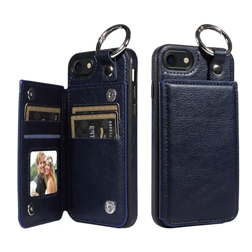 Étui de protection pour iPhone 7/8/SE avec fentes cartes en cuir PU bleu
