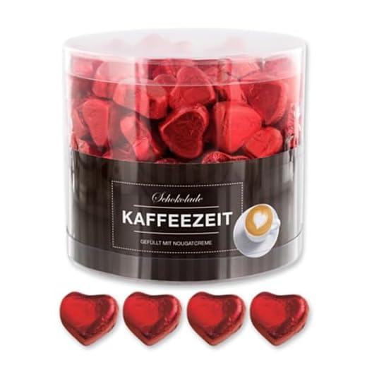 Günthart 150 Stück rote Schokoladen Herzen mit Nougatfüllung Nougatcreme Kaffeezeit Schokoladenherzen rot San Marino, Give away rote Herzen aus Schokolade Kaffeezeit (1,2 kg)
