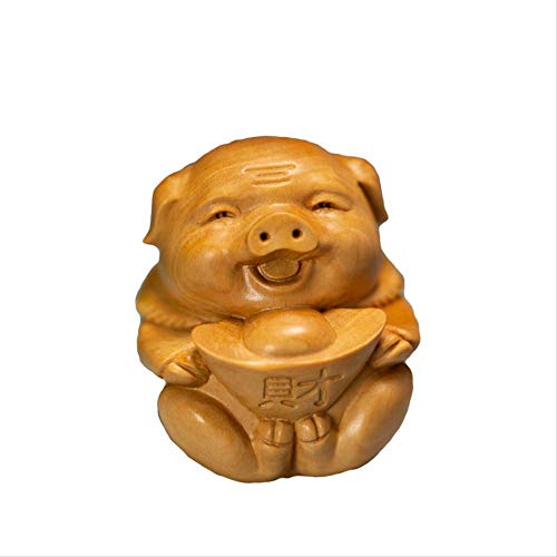 WWZYX Soprammobili Moderni Statua Scultura da Interno5,5 cm Maiale Lingotto d'oro Collezione di Statue in Legno Regali Statua Animale Bosso Intaglio Decorazioni Giocattoli
