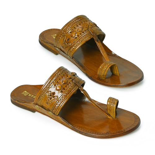Image of Kolhapuri Chappal for Men Original, Pure Leather Handcrafted Traditional Kolhapuri Chappal for Man Formal Footwear for Weddings & Parties, Ethnic Wear & Daily Comfort