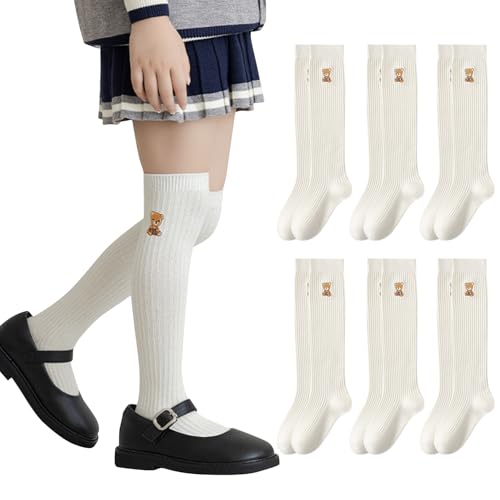 Lista de Calcetines hasta la rodilla para Niño los 5 mejores. 46 6 pares Calcetas Escolares Blancas Niña,Calcetas Largas Niña,Calcetines hasta la rodilla de algodón de alta calidad,Apto para niños de 3 a 12 años Uso Diario (MX/US, Edad, 6...