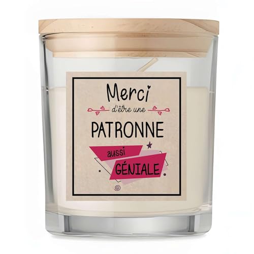 Bougie Patronne Merci Géniale | Candle | Idée Cadeau Dirigeante Cheffe Original Travail Départ Collègue Retraite Anniversaire Noël