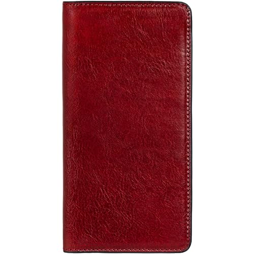 Image of Time Resistance Long Leather Wallet - Bifold Mens Suit Leather Wallet - Checkbook Wallet - Tall Billfold Card Wallet - Slim Wallet Made in Italy (Red)