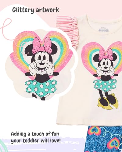 Image of Disney Minnie Mouse Toddler Girls Outfit, 2-Piece Ruffle Sleeve On Top T-Shirt and Stretchy Leggings Set