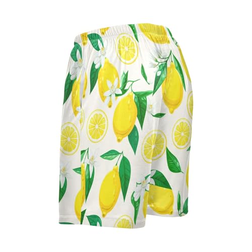 Sinestour Lemon Flower Yellow Pajama Shorts for Men Lounge Pants Pj Pants Men Pajama Shorts with Pockets, S-XXL3