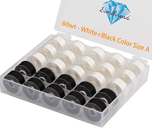 Simthread Embroidery Thread Essential Pack Bundle | 15White + 10Black Prewound Bobbin & 6 White Machine Embroidery Threads miniatura 2