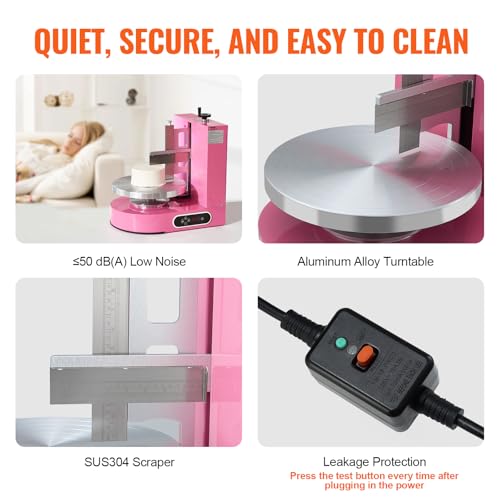 Image of VEVOR Cake Decorating Machine, Cake Cream Spreading Coating Smearing Machine, Low Noise Cake Frosting Machine, Turntable with Adjustable Scraper, for 4 inch to 12 inch Cake, 25-320RPM Rotating Speed, Pink