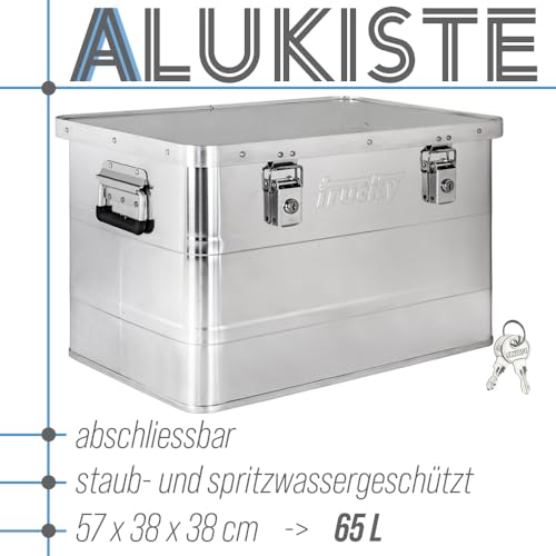 Trucky Aluminium Box mit Deckel Silber Alu Kiste Box Alukiste 65 Liter Transportbox Metallbox Alu Aufbewahrungsbox Boxen Abschliessbar Metallkiste