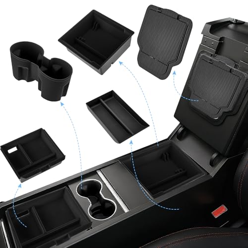 5-teiliges Zubehör für 2025 Tesla Model Y Juniper, 5 Stück Auto Organizer, Mittelkonsole Organizer, Silikon Organizer Tray, Armlehne Aufbewahrungsbox, Versteckte Box und Getränkehalter