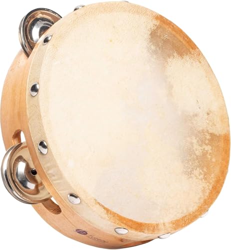 Fuzeau – Tambourin Peau Naturelle Ø15 Cm – Léger, Solide Et Facile À Jouer – Cerclage Bois Avec 4 Paires De Cymbalettes – Véritable Instrument...
