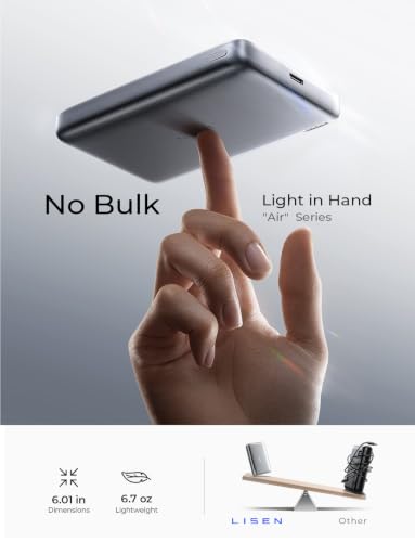 Image of LISEN for Magsafe Power Bank Battery Pack, Slim 10,000mAh Fast Charging Portable Charger, Qi2 15w Magnetic Power Bank Wireless Charger with 22.5w C Port Designed for iPhone 17 /16 /15 /14 /13 /12 Series
