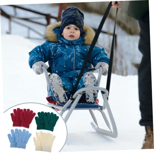 GALPADA Kids Knitted Gloves 4 Pairs Warm Coral Fleece Mittens Insulated Full Finger Gloves for Cold Weather Soft Stretchy Winter Wear for Outdoor Activities4