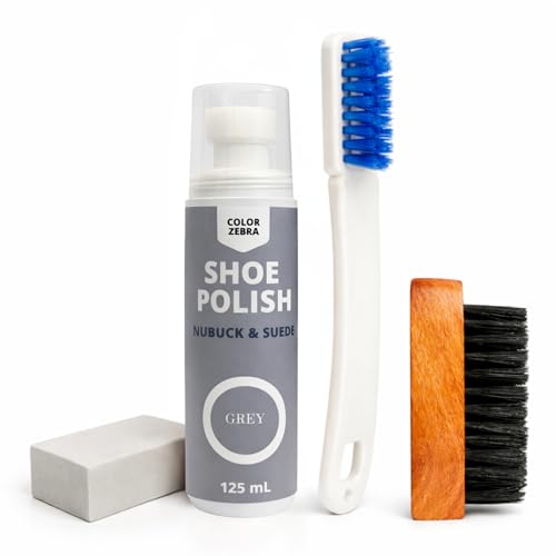 Image of Color Zebra Nubuck & Suede Shoe Polish and Shoe Care Kit | 125 ML Renovator with Handled Brush, Wooden Suede Brush & Cleaning Block
