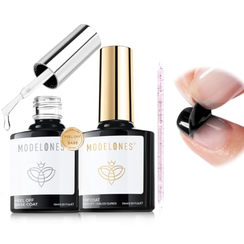 modelones Gel Base Coat Non-UV Peel Off and Top Coat Set, 2 Pcs No Wipe