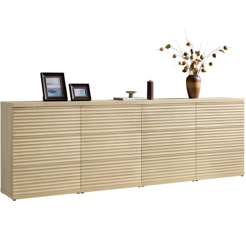 Image of SICOTAS Buffet Cabinet with Storage, Fluted Accent Sideboard Modern Credenza with Larger Drawers, Mid Century Media Console Coffee Bar Table Liquor Cabinet for Dining Room Entryway Kitchen (4 Pieces)