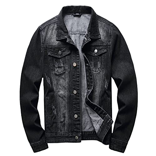 Image of RANMCC Men's Stretch Vintage Washed Long Sleeve Denim Jacket