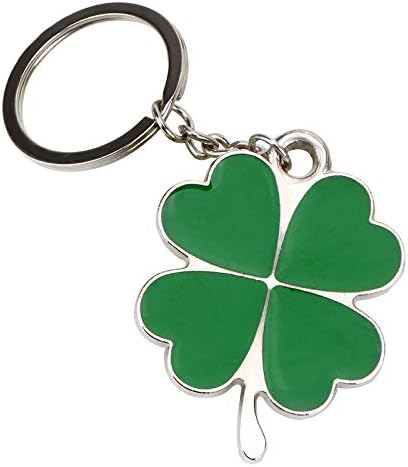 IKAAR Keyring Four-leaf Clover Key Rings Purse Bag Pendants Car Styling Steel Stainless Green Leaf Keychain Keyring Lucky Key Chain