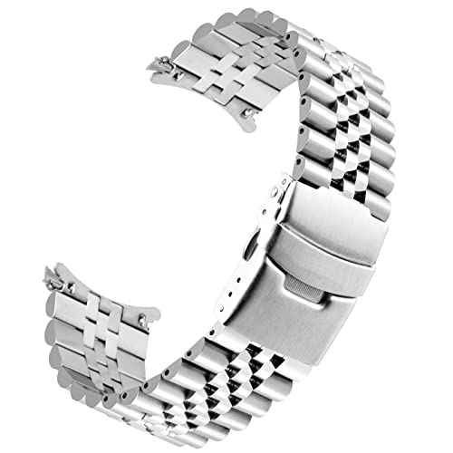 Correa de reloj de acero inoxidable con extremo curvo para hombres y mujeres, 20mm, 22mm, 23mm, 24mm, correa de repuesto para reloj de tres dimensiones, hebilla de despliegue, plata, 22mm, Pulsera Cover