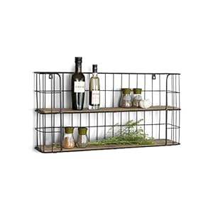 LIFA LIVING Industrieel Wandrek, Zwarte Wandplank, Metaal en Houten Kruidenrek, Bakkersrek, Rechthoekig Muurrek voor…