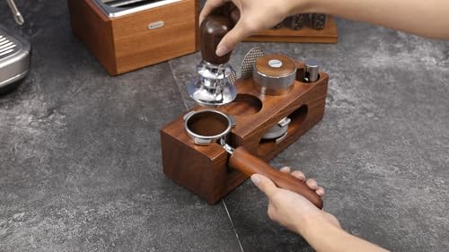 Image of espresso tamping station called Coffee Tamper Station Fit 51 to 54mm Espresso Accessories The tamper holder Or organizer station Adjustable Portafilters Stand Height (7 IN 1)