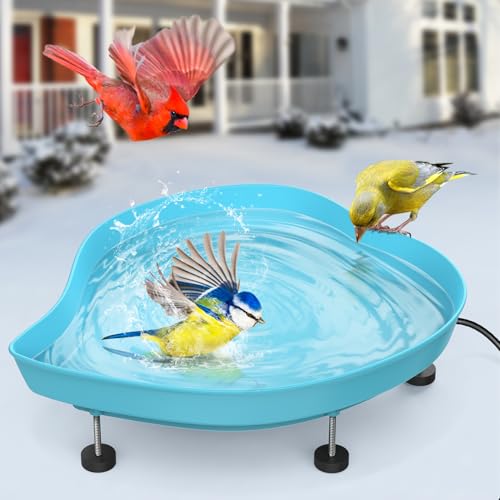 Heated Bird Baths for Outdoors for Winter - 60W Thermostatically Controlled Heated Bird Bath for Outside Winter, Large Capacity Heated Birdbath for Outdoors for Winter Garden Yard Lawn - Blue