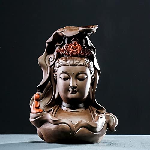 Miniatura 6 de Guan Yin - Estatua de cerámica con cabeza de Guanyin, estatua decorativa budista chino hecha a mano, escultura para el hogar, sala de estar,