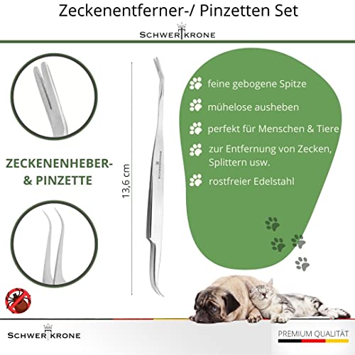 Schwertkrone® Zeckenzange 4er Set [Premium Edelstahl] - Zeckenzange für Hunde, Katze & Mensch - Zeckenpinzette Mensch & Tier - Zeckenhaken für Hunde - Zeckenzange Kinder - Zeckenset 4-teilig