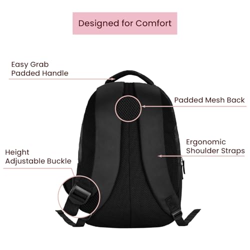 Image of Genie Forest Laptop Backpack for Women in Black colour. More Volume, 3 zips, Stylish & Trendy College Bags for Girls, Water Resistant, Lightweight Bags for Office, Travelling. 36 litres. 19 inch