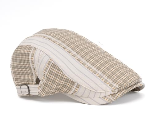 Image of Quanhaigou Men's Cotton Flat Ivy Gatsby Newsboy Driving Hat Adjustable Irish Cabbie Ivy Driving Hunting Cap (Patchwork Khaki)