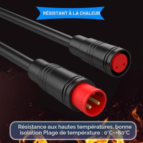 HAAMNING7 Lot de 5 paires de câbles d'extension étanches Julet à 2 broches pour vélo électrique - Câble de 20 cm avec fiches mâle et femelle pour éclairage, avec 20 gaines thermorétractables. – vue 5