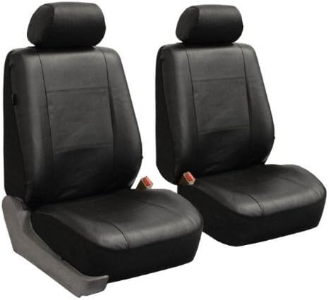 FH-PU002-1102 Classic Exquisite Leather Bucket Seat Covers, Airbag compatible, Solid Black color