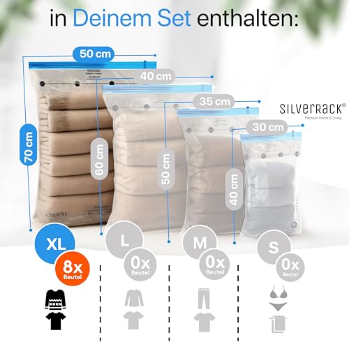 SilverRack Vakuumbeutel Kleidung Reise X-Large 8 Stück 50x70 cm Rollen – Ansicht 4
