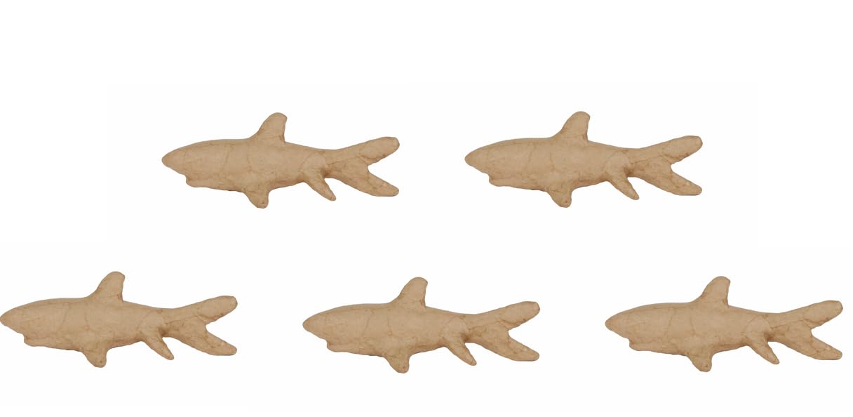 Décopatch AP158Opack - Un lot de 5 Supports en Papier brun pulpé 17x8x7 cm, Requin