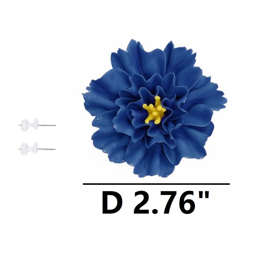 Image of Ceramic Flower Wall Art Decor, Artificial Flower Wall Sculpture,Handmade Ceramic Flowers for Home,Hallway,Living Room, Kitchen,Bathroom (Royal Blue,Carnation, 2.76 inch)