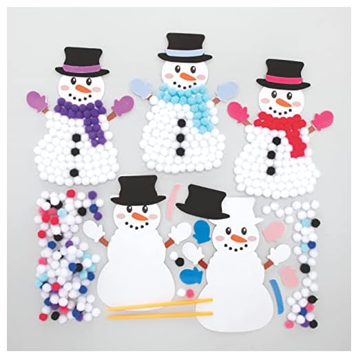 Baker Ross FC122 Snögubbe Pom Pom Art Kit - 5-pack, designa dina egna juldekorationer, Pom Pom dekorationer för barn att skapa, dekorera och visa, kreativa aktiviteter för barn