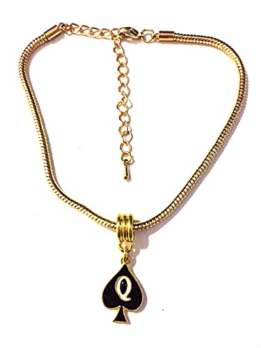 Alternative Intentions Q Spade (Queen of Spades) Charm Anklets in Black Silver and Gold - Hotwife - Cuckoldress