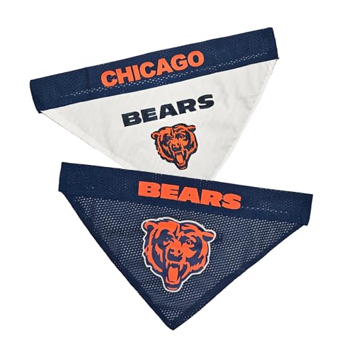 Pets First NFL DOG BANDANA - CHICAGO BEARS REVERSIBLE PET BANDANA. 2 Sided Sports Bandana with a PREMIUM Embroidery TEAM LOGO Small/Medium. - 2 Sizes & 32 NFL Teams available