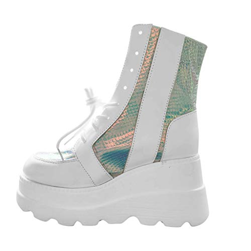 NOLDARES Platform Boots Side Zipper Lace Up Goth Combat Boots for Women High Heel Thick Platform Colorful Wedge Boots