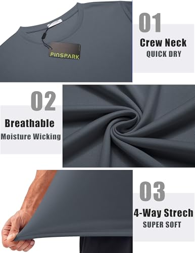 PINSPARK Men's 3 Pack Workout Shirts Quick Dry Moisture Wicking Crewneck Tee Shirt Mesh Athletic T-Shirts2