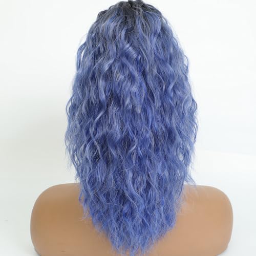 Image of Claw Clip Ponytail Extension 16In Wavy Curly Hair,Ombre Haze Blue