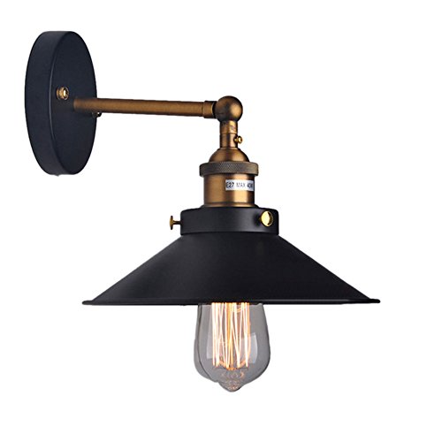 Cozyle Rame Industrial Metal Vintage lampada da parete paralume nero 22 centimetri