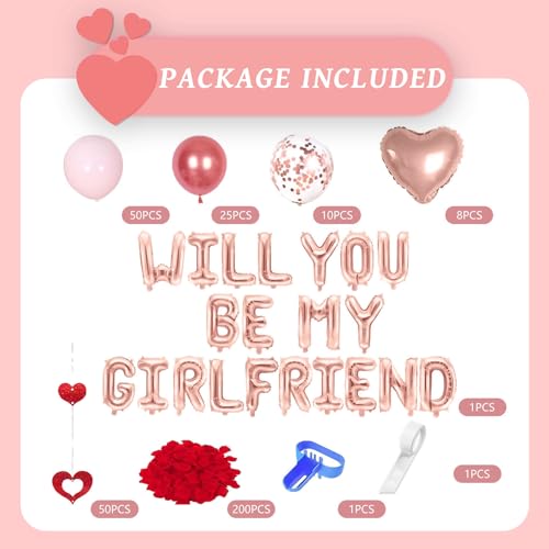 Image of Pink Will You Be My Girlfriend Balloons - Valentines Day Balloons Kit, Pink Heart Balloon with 200pcs Rose Petals, Valentines Day Romantic Decorations Special Night (WILL YOU BE MY GIRLFRIEND)