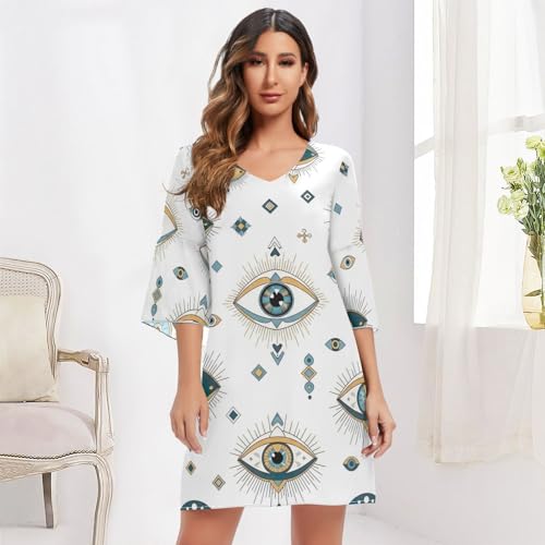 Robe de plage hawaïenne en mousseline blanche col en V chic - 6