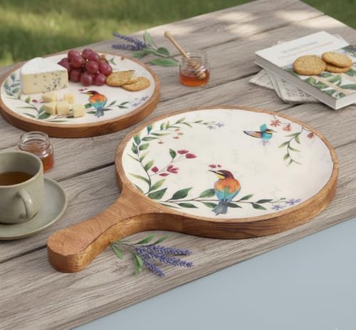 Image of SAAGA Nerium Mango Wood Pizza Serving Platter - 15 x 10 Inch Round Wooden Snack & Pizza Tray | Stylish Tray for Kitchen, Home, Cafes & Restaurants