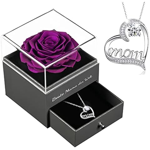 Sunia Geschenk für Mama, Echte Rose mit Halskette, Beste Mama der Welt Geschenke, Ewige Rose Blume Konservierte Rose Infinity Rose Geschenk zum Muttertag Valentinstag Geburtstags Geschenk Cover