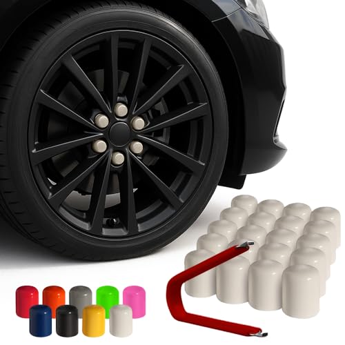 ColorLugs Vinyl Lug Nut Cover | White | Flexible Fit Wheel Lug Nut Cap | Fits 19 mm | Pack of 20 | Includes Deluxe Extractor | Made in the USA