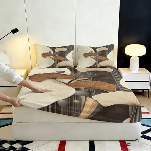 Drap housse microfibre doux ginkgo lotus, le cadeau maison déco idéal