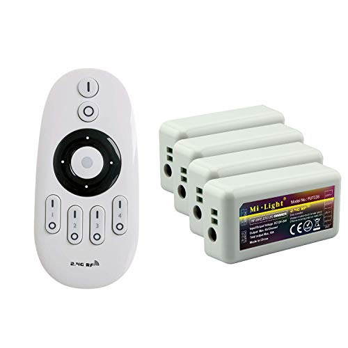 LIGHTEU®, kit di controllo remoto Miboxer: confezione da 4 controller dimmer monocolore con 1 telecomando RF wireless a 4 zone 4x fut036 + fut007