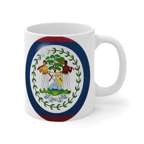 Mug Belize de 325 ml avec drapeau national - Cadeau nautique - Tasse à café personnalisée - Cadeau pour femme - En céramique - Blanc