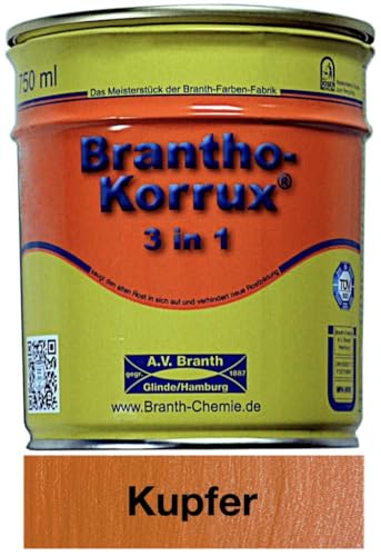 Farben Figo's Brantho-Korrux 3in1 Lack Kupfer - Grund- und Fertiganstrich direkt auf viele Untergründe (Kupfer, 0,75 Liters)